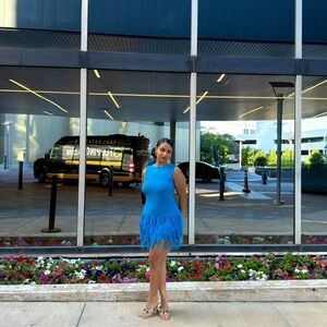 Blue fringe mini dress